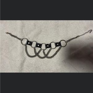 Black leather chained o rings choker
